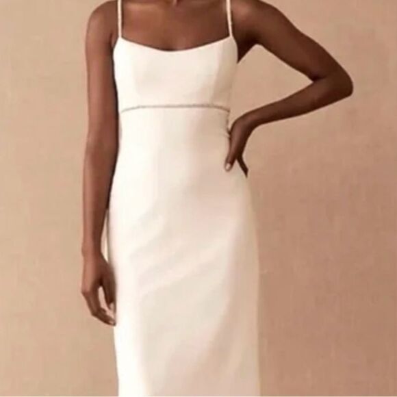 SACHIN + BOBI Dress BHLDN NEW Kinzie Satin Midi Rhinestone Embellished Size 0 - Picture 2 of 6